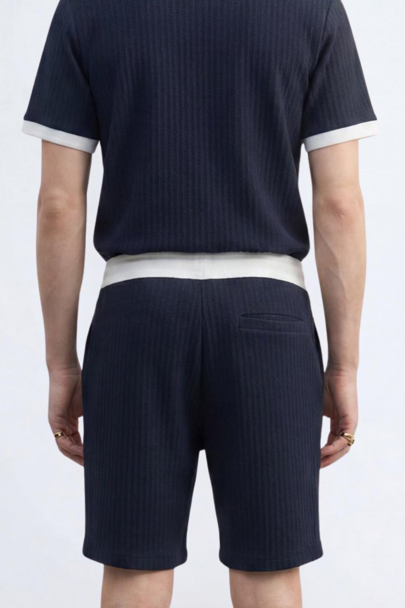 Henry Navy Textured Open Collar Co-Ord