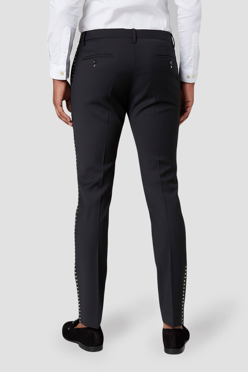 Aubrey Skinny Fit Black Metal Studded Wool Trousers