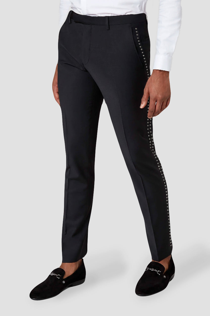 Aubrey Skinny Fit Black Metal Studded Wool Trousers