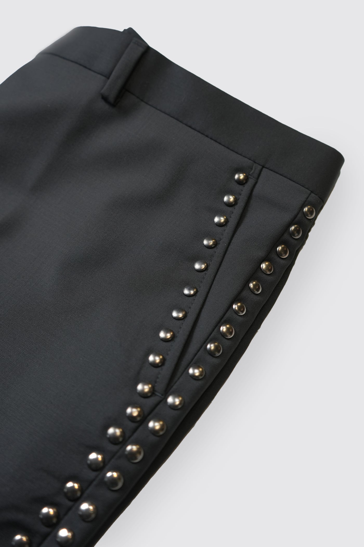 Aubrey Skinny Fit Black Metal Studded Wool Trousers