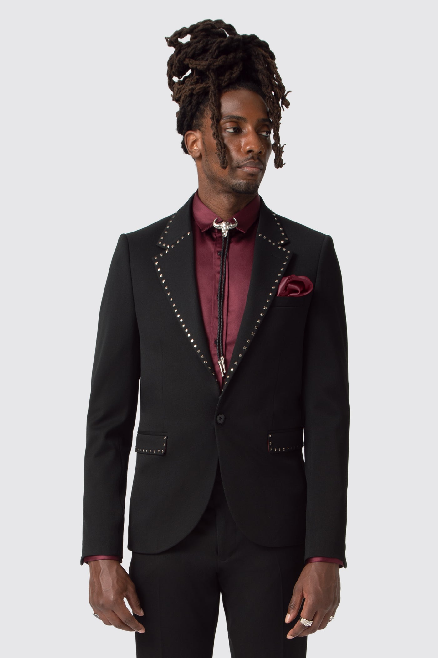 Elmas Skinny Fit Black Metal Studded Suit Jacket