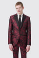 Era Skinny Fit Red Floral Jacquard Tuxedo Jacket
