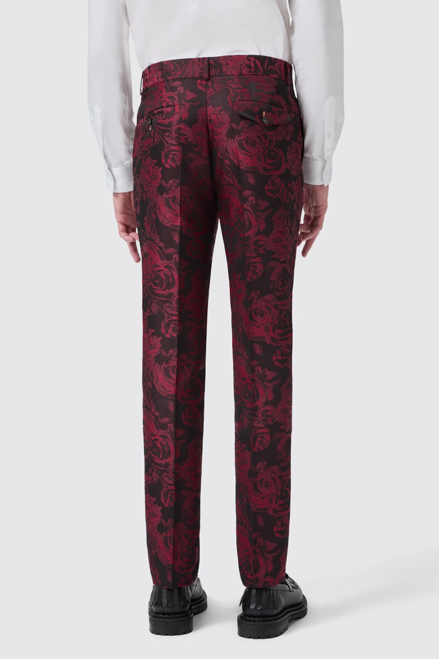 Era Skinny Fit Red Floral Jacquard Tuxedo Pant
