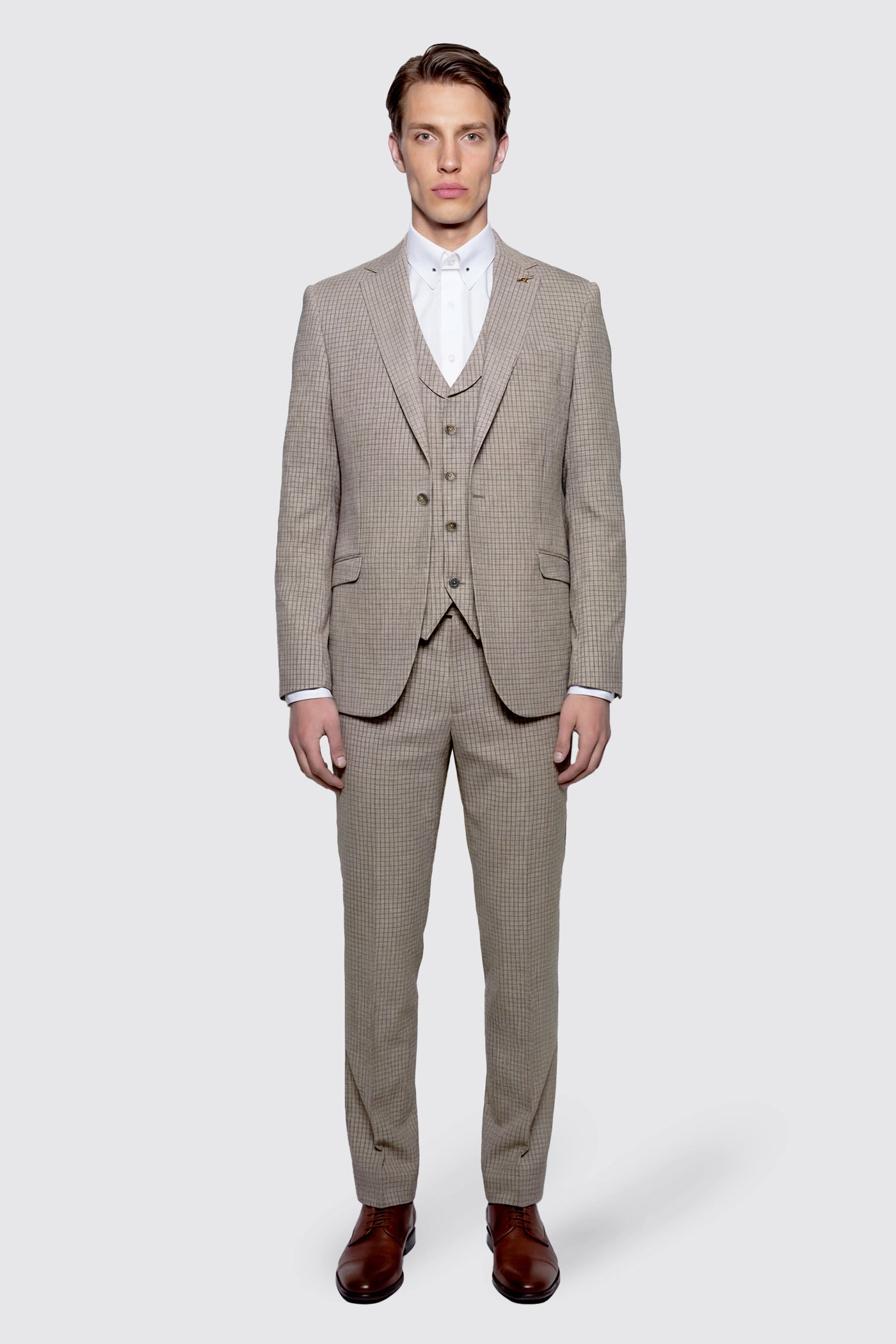 Fraser Slim Fit Brown Check Suit Trousers