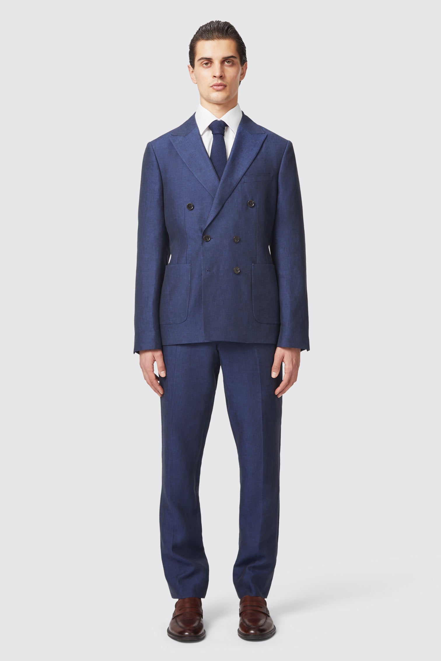 Fairmont Slim Fit Navy Double Breasted Linen Jacket - ARCHIVE