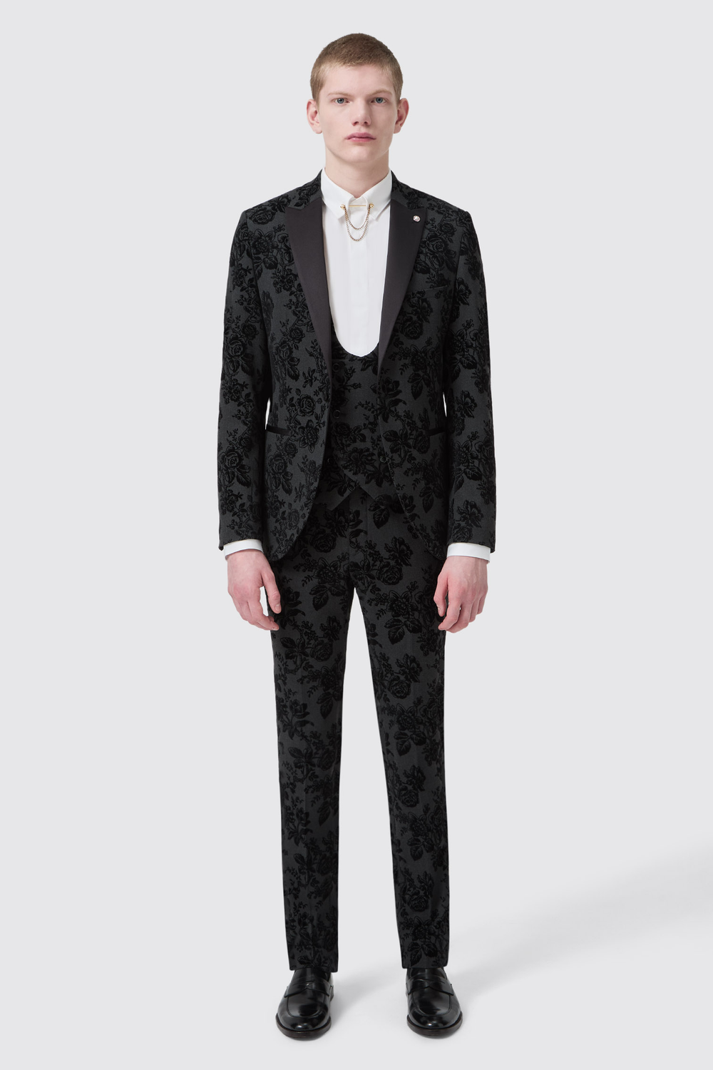 Fleet Skinny Fit Black Floral Tuxedo Suit