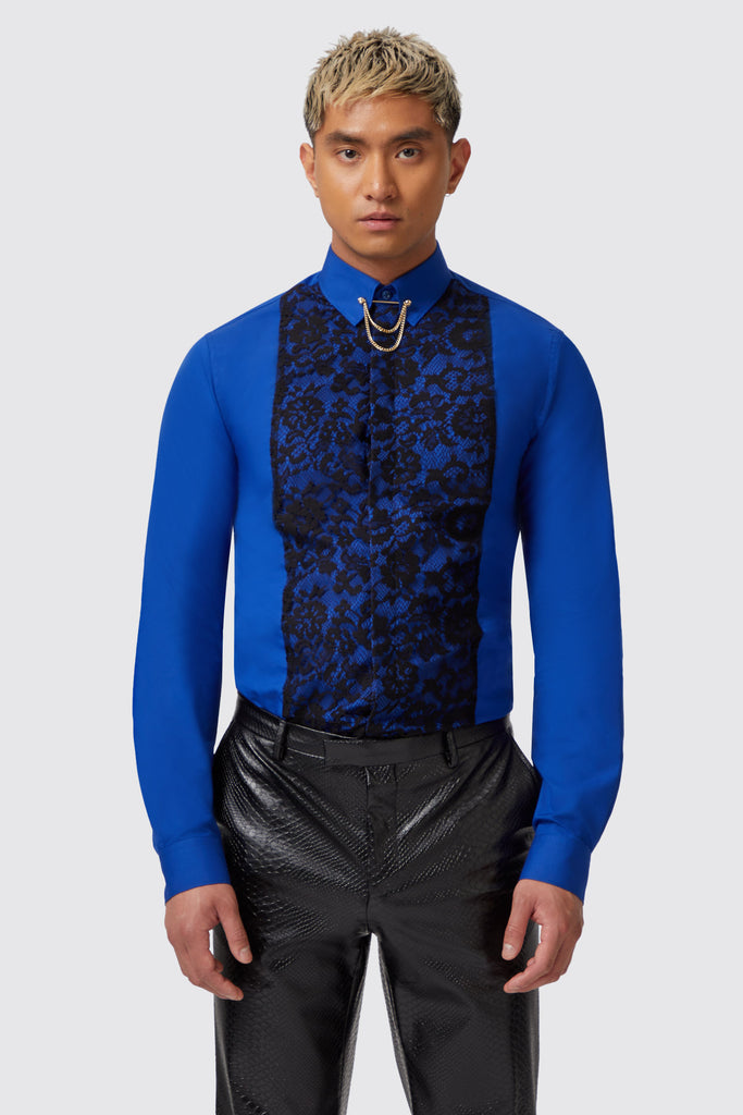 form-skinny-fit-blue-lace-panel-shirt
