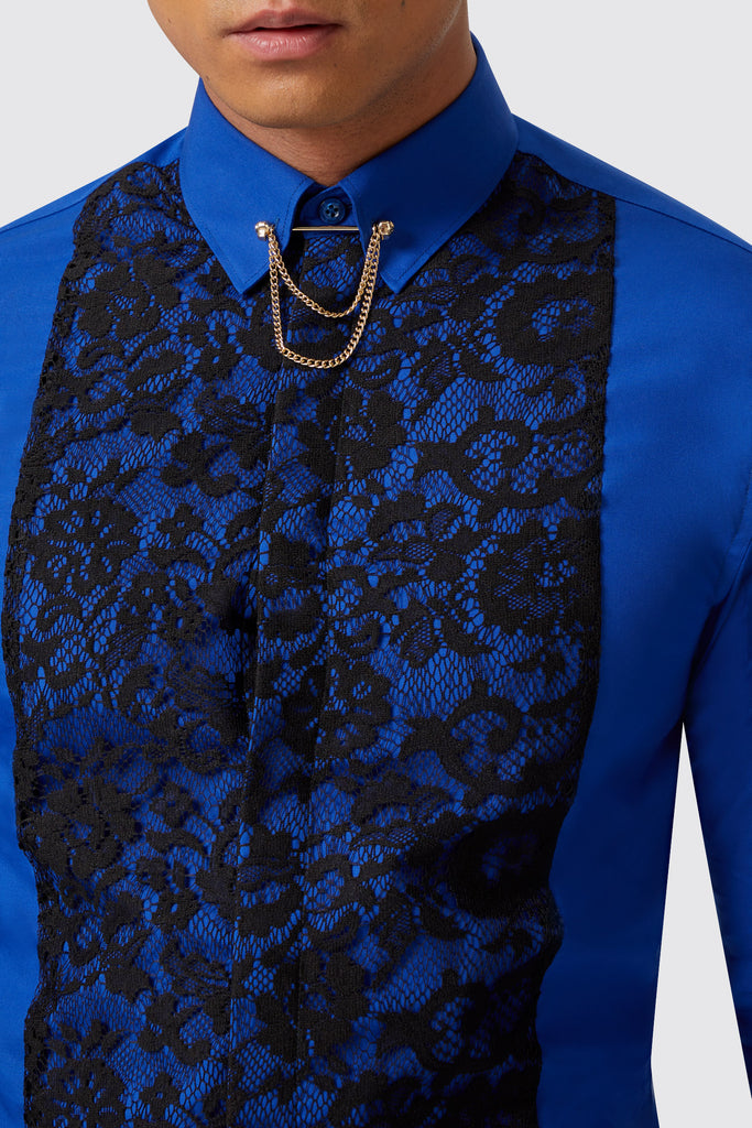 form-skinny-fit-blue-lace-panel-shirt