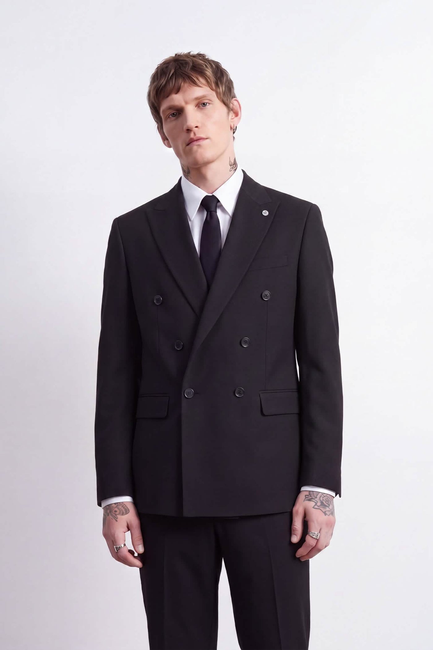 Syrah Double Breasted Pinstripe Black Suit Jacket