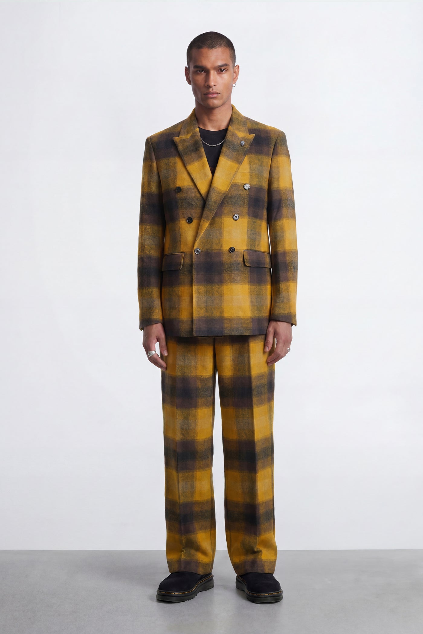 Marty Mustard Check Double Breasted Suit