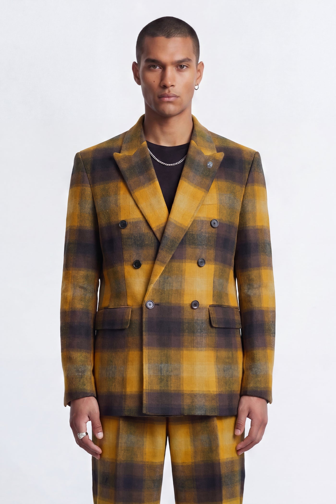 Marty Mustard Check Double Breasted Suit