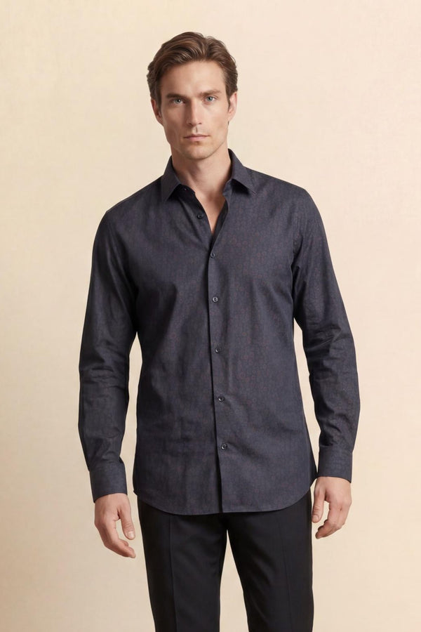 Ayla Navy Geometric Cotton Print Shirt