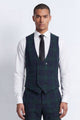 Ginger Slim Fit Green Tartan Waistcoat