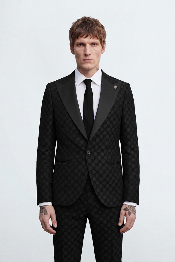 Papatya Slim Fit Black Jacquard Jacket