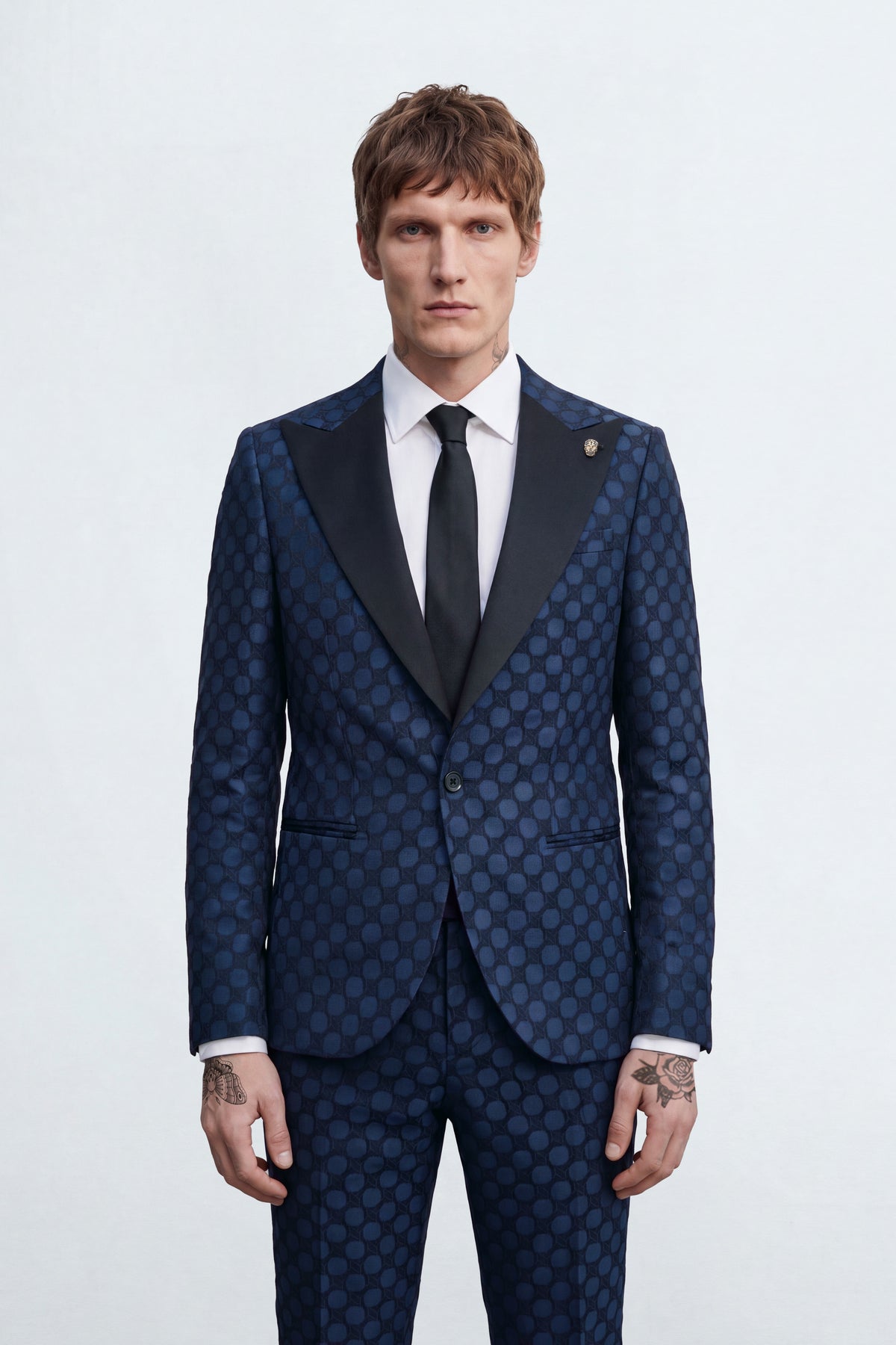 Papatya Slim Fit Navy Jacquard Suit