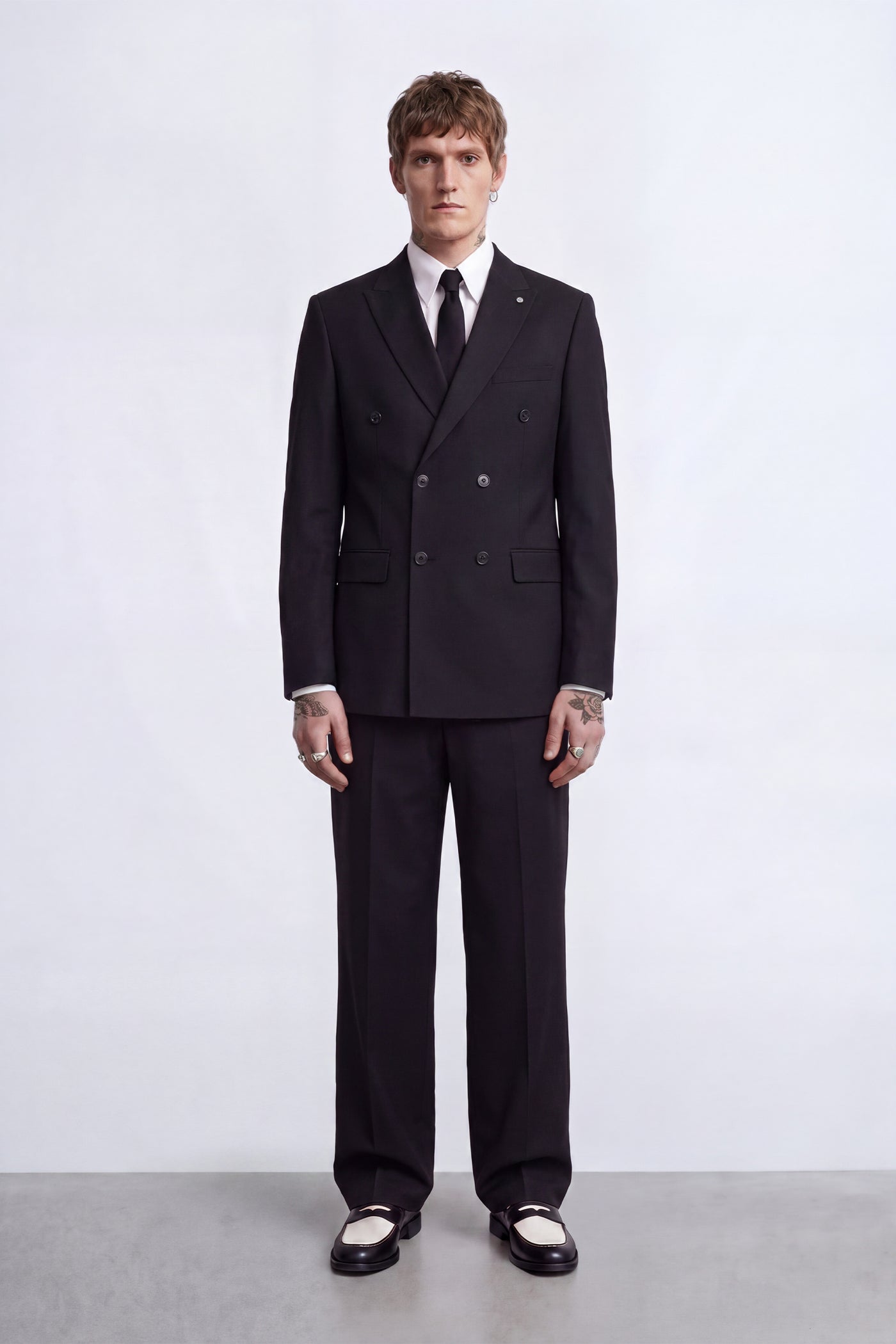 Syrah Relaxed Fit Pinstripe Black Suit Trousers