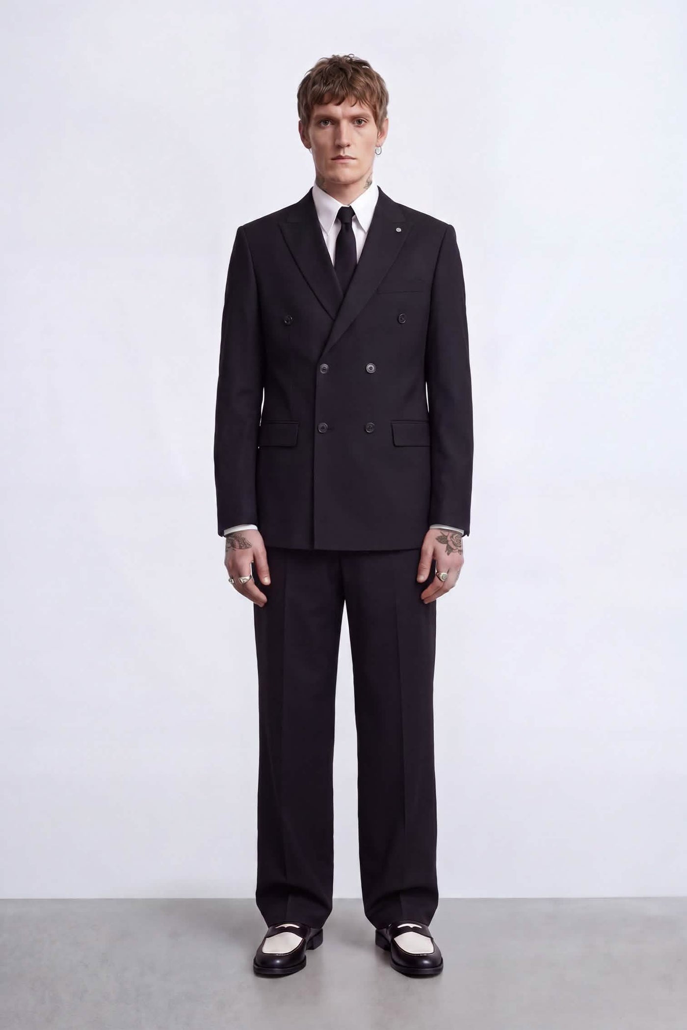 Syrah Double Breasted Pinstripe Black Suit Jacket