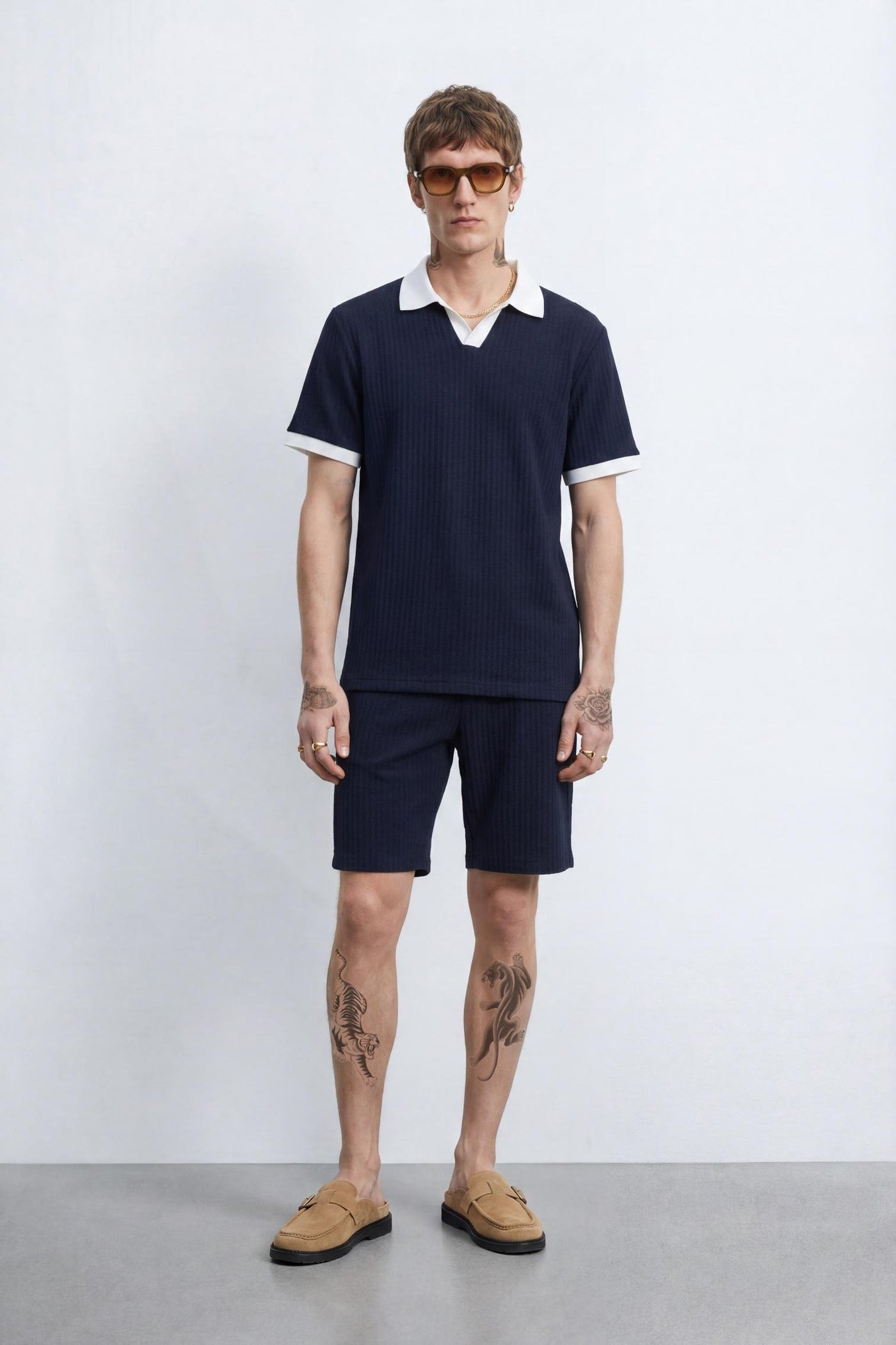 Henry Navy Textured Shorts