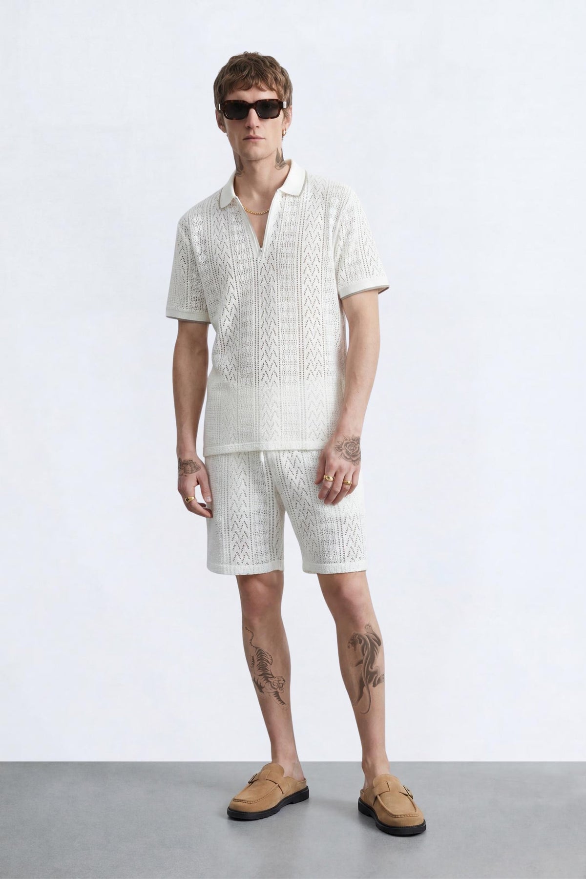 Oscar Cream Tipped Crochet Cotton Shorts