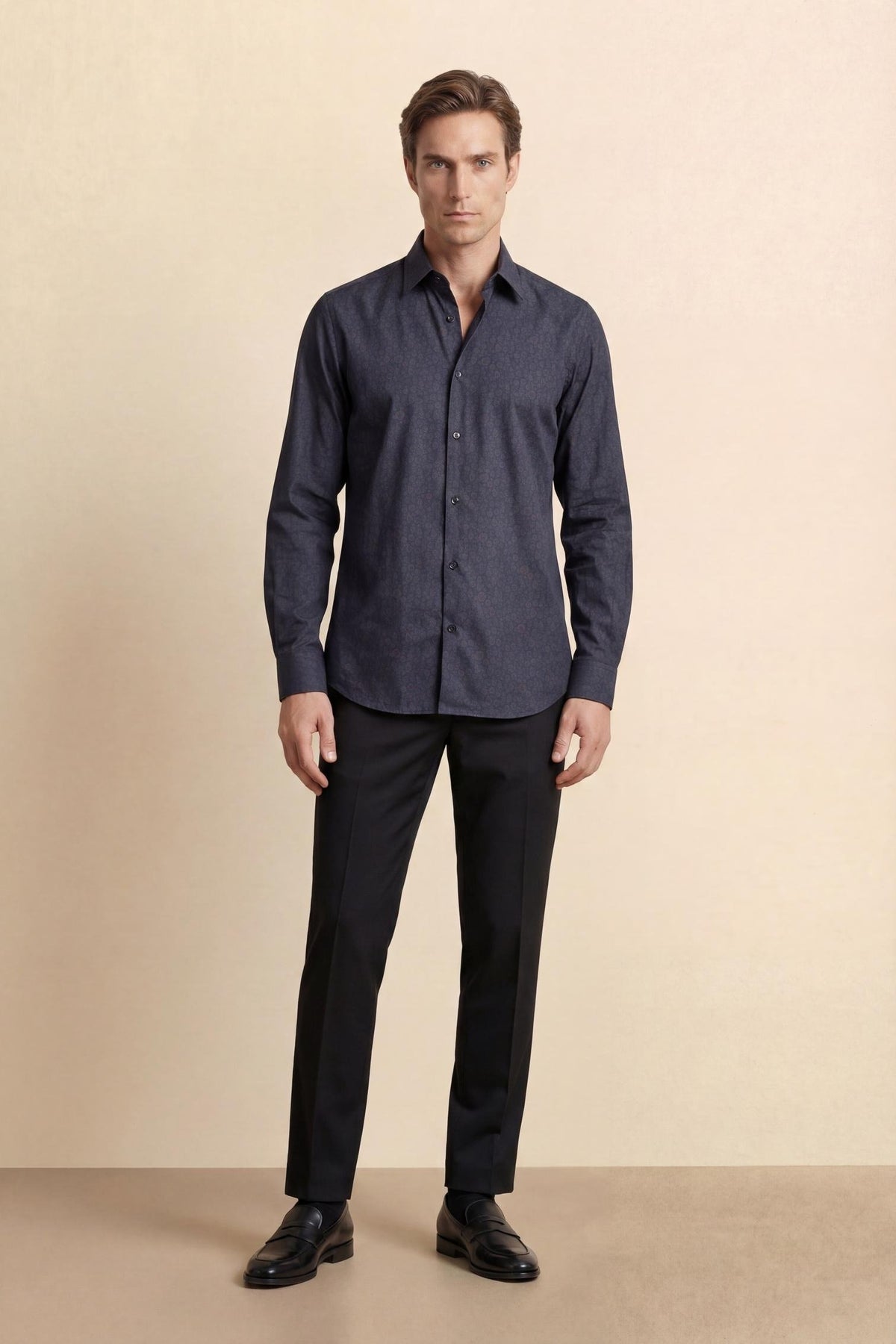 Ayla Navy Geometric Cotton Print Shirt