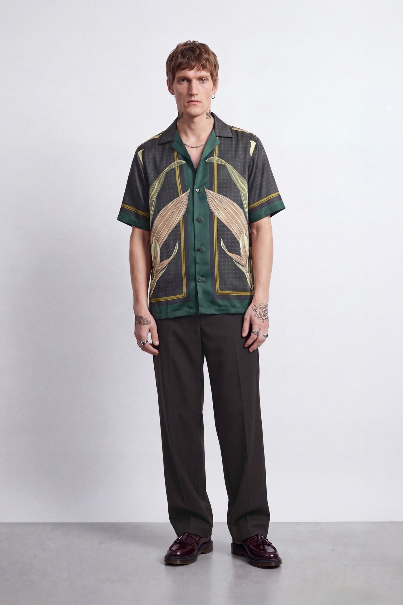 Stellan Burgundy Botanical Print Revere Shirt