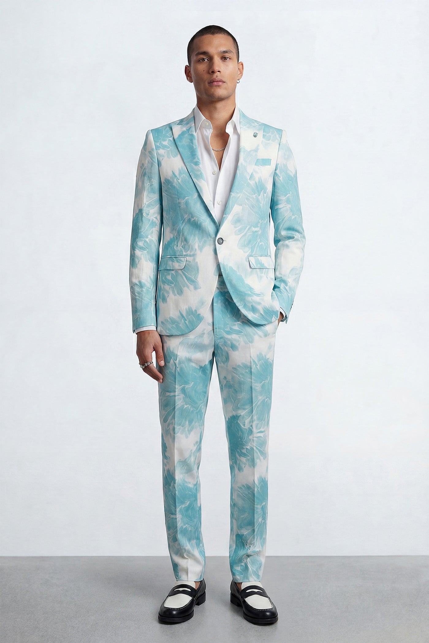 Evelyn Slim Fit Blue Tie-Dye Suit Jacket