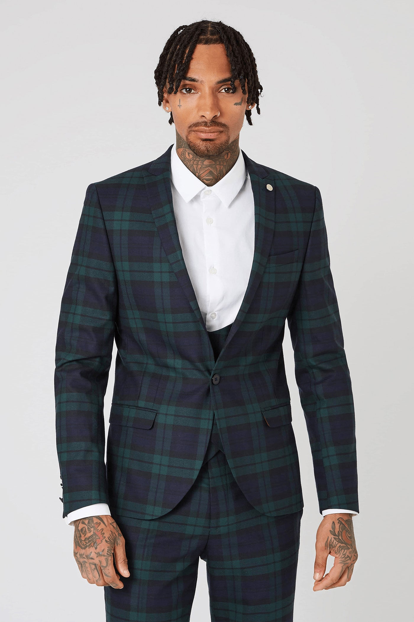 Lennox Skinny Fit Green Tartan Jacket