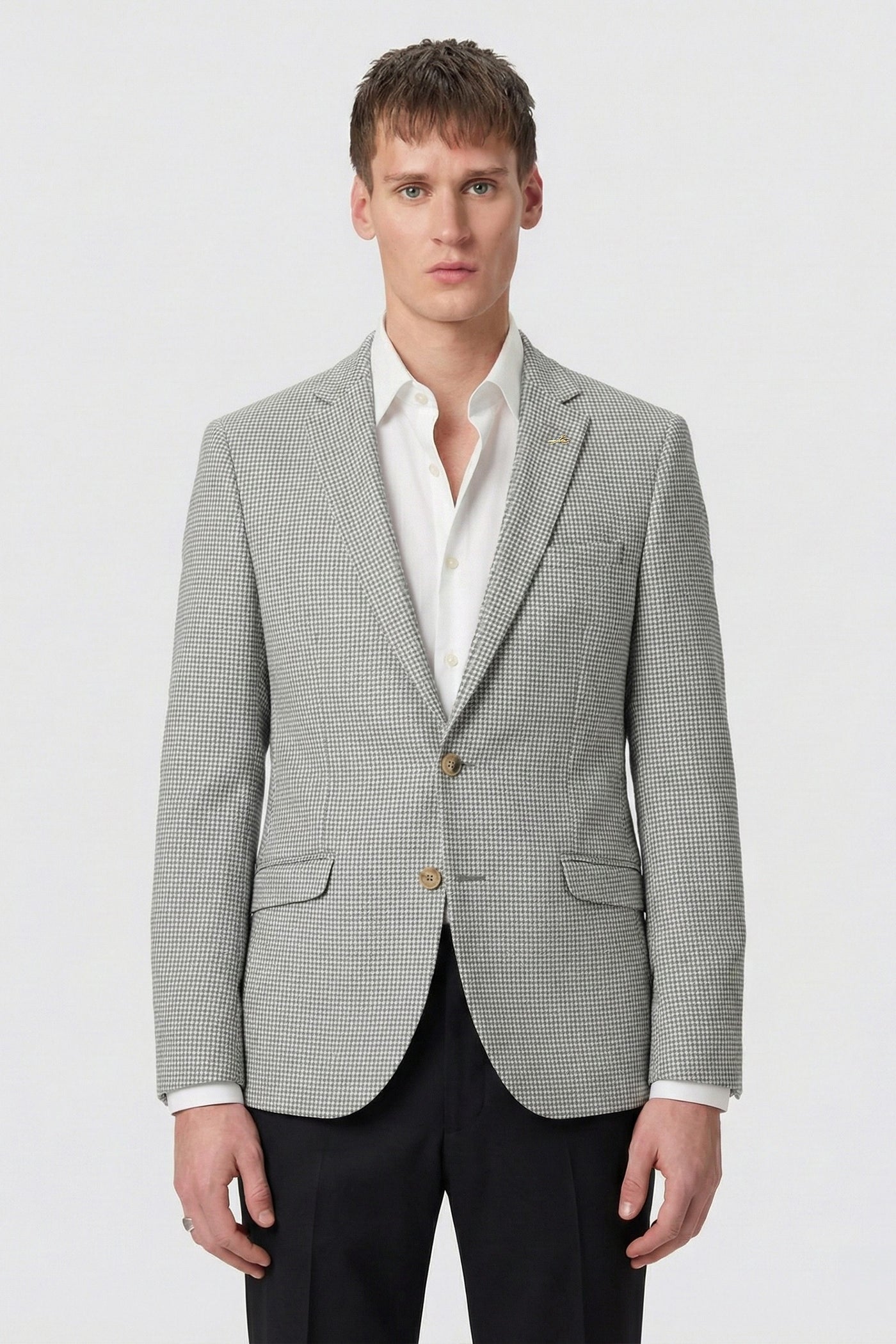 Gough Slim Fit Light Blue Houndstooth Jacket