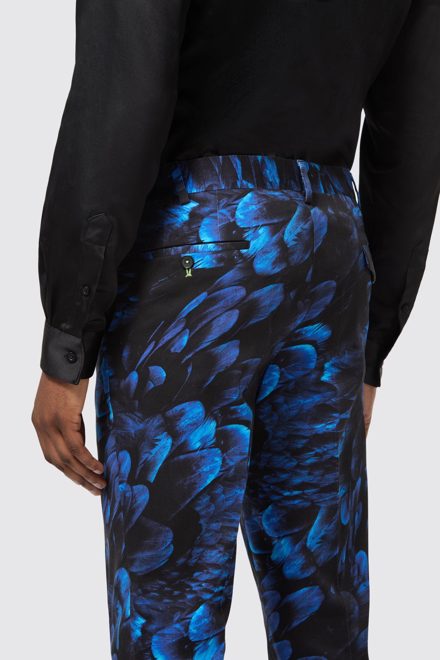Heron Slim Fit Blue Floral Cotton Trousers