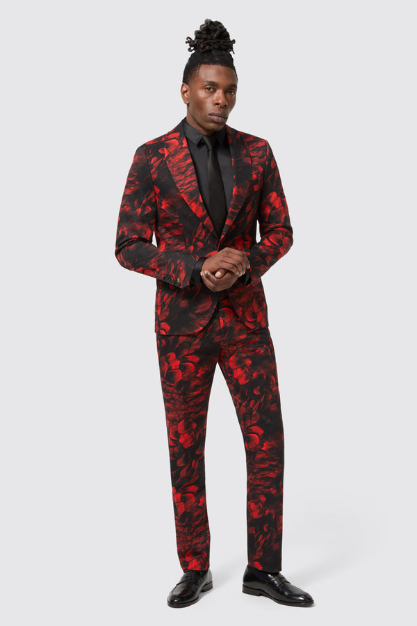 Heron Slim Fit Red Floral Cotton Suit