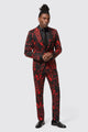 Heron Slim Fit Red Floral Cotton Suit