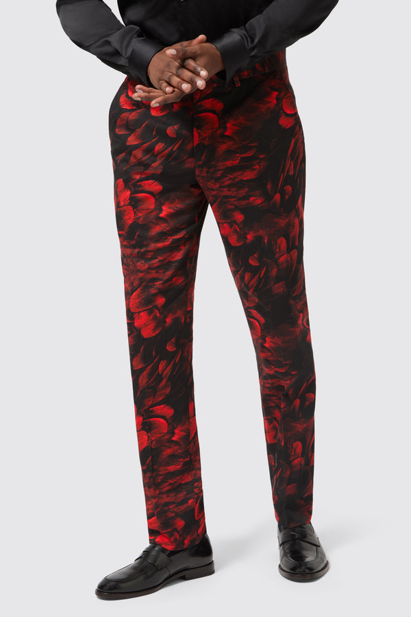 Heron Slim Fit Red Floral Cotton Trousers