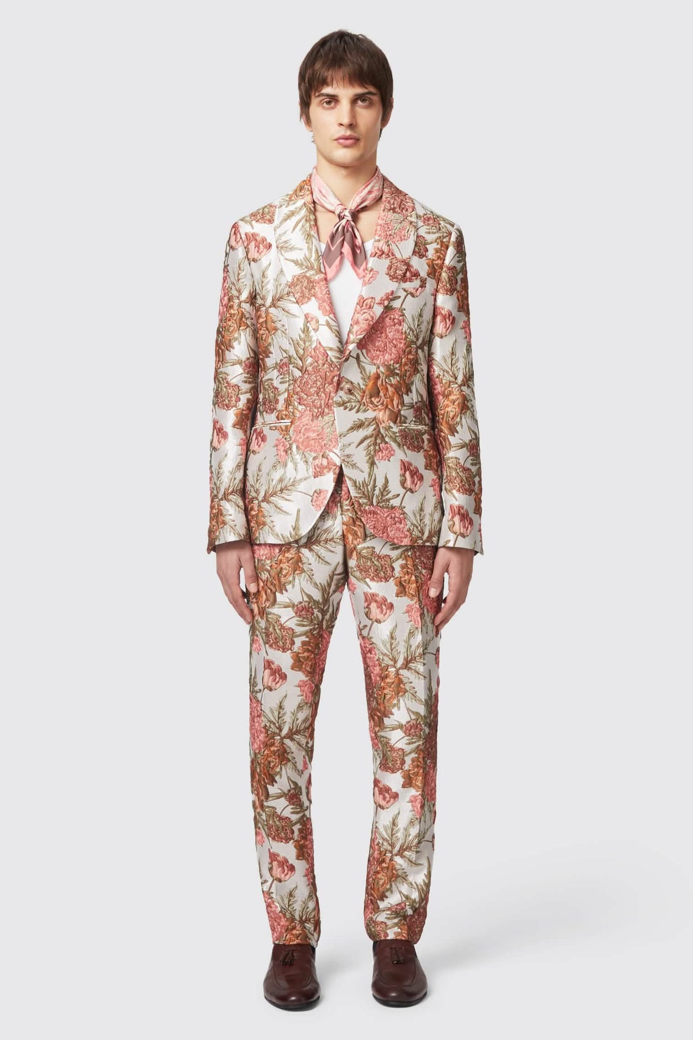 Harlow Slim Fit Floral Pink Silver Jacquard Suit