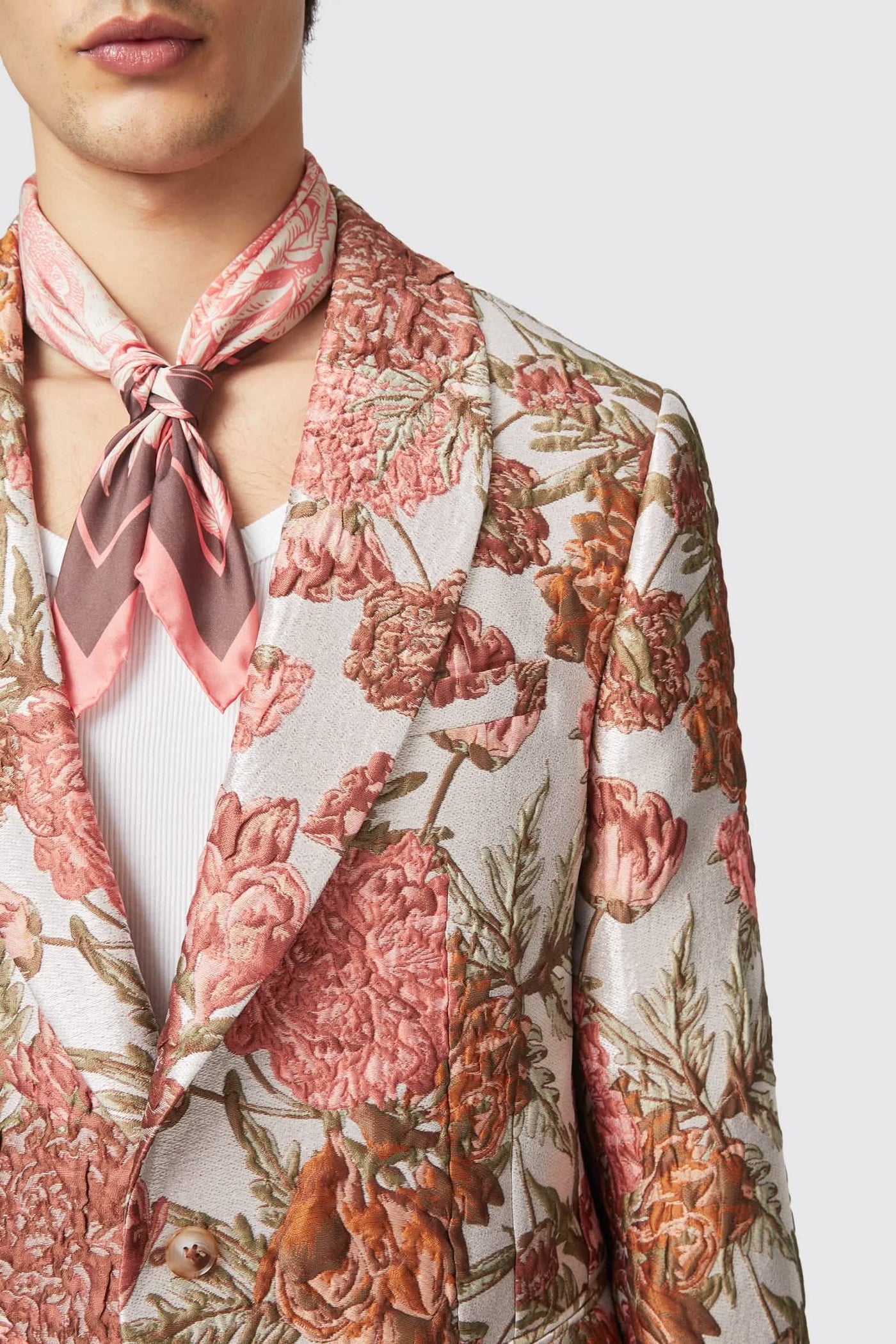 Harlow Slim Fit Floral Pink Silver Jacquard Suit
