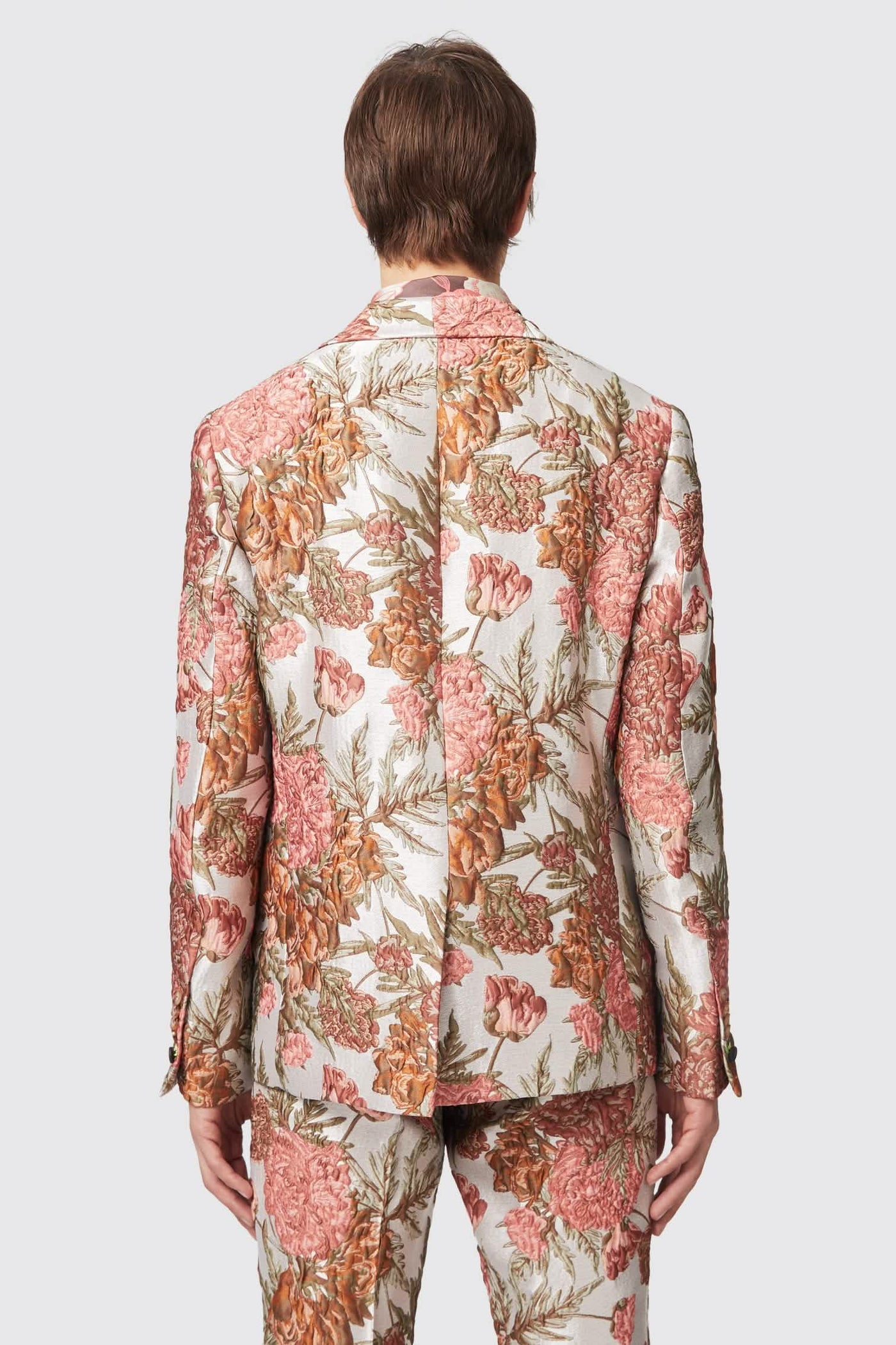 Harlow Slim Fit Floral Pink Silver Jacquard Suit