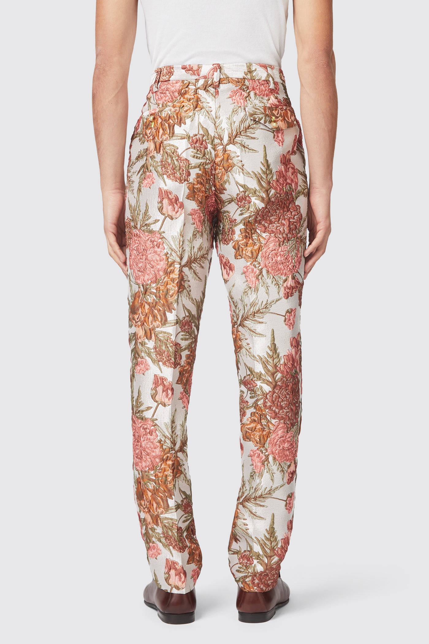 Harlow Slim Fit Floral Pink Silver Jacquard Suit