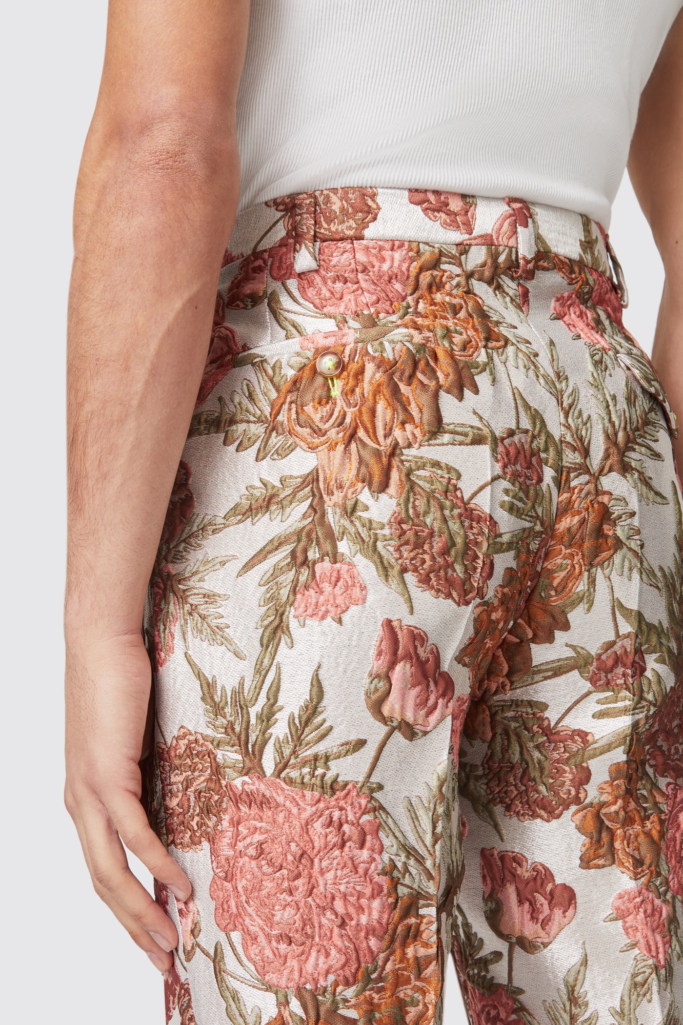 Harlow Slim Fit Floral Pink Silver Jacquard Suit