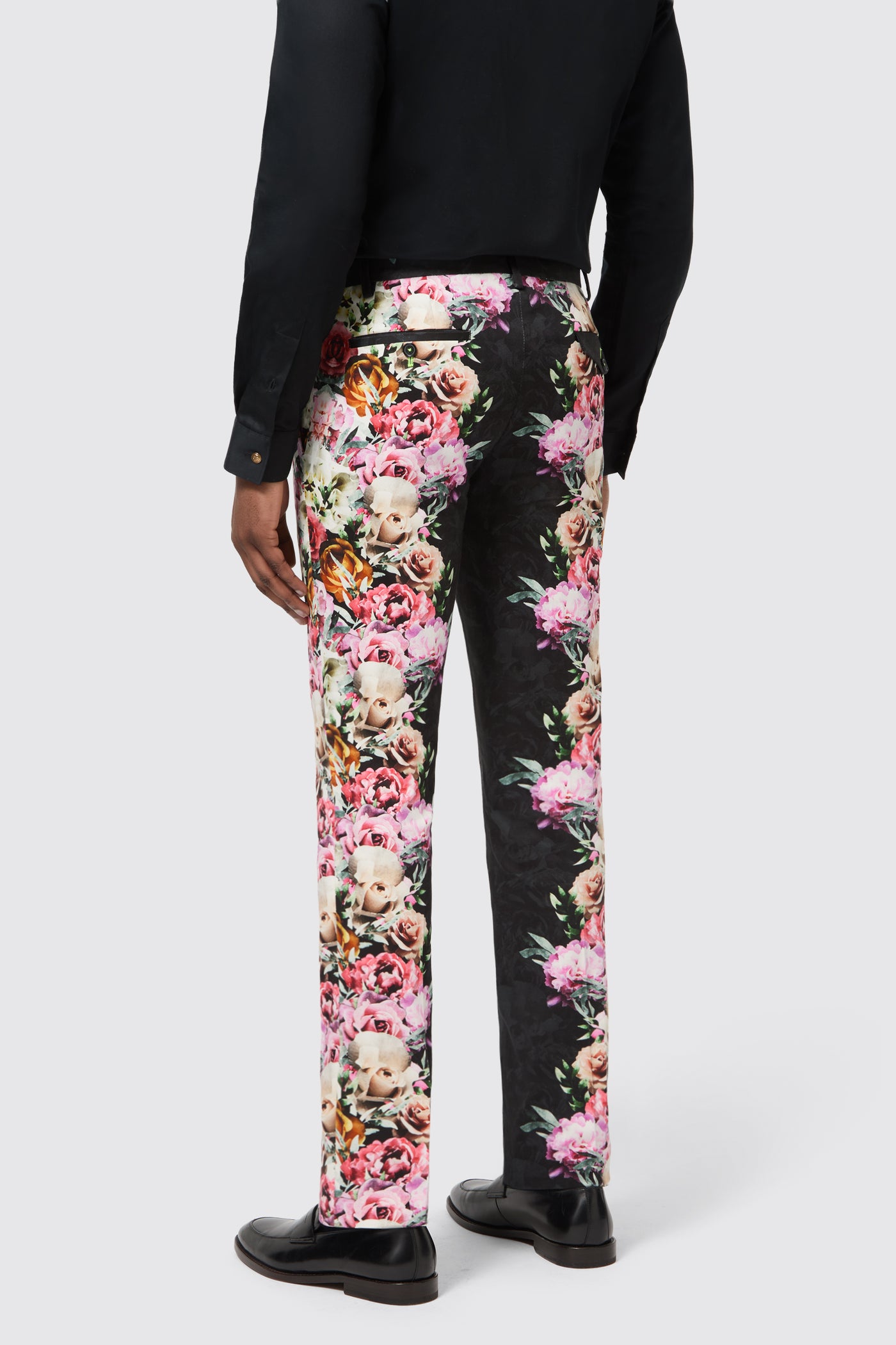 Ikeda Slim Fit Black Cotton Floral Pants