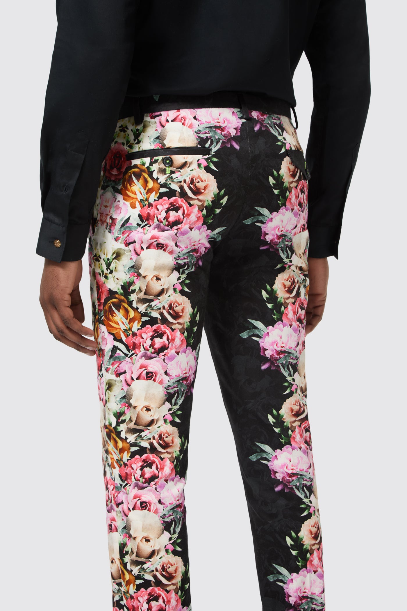 Ikeda Slim Fit Black Cotton Floral Pants