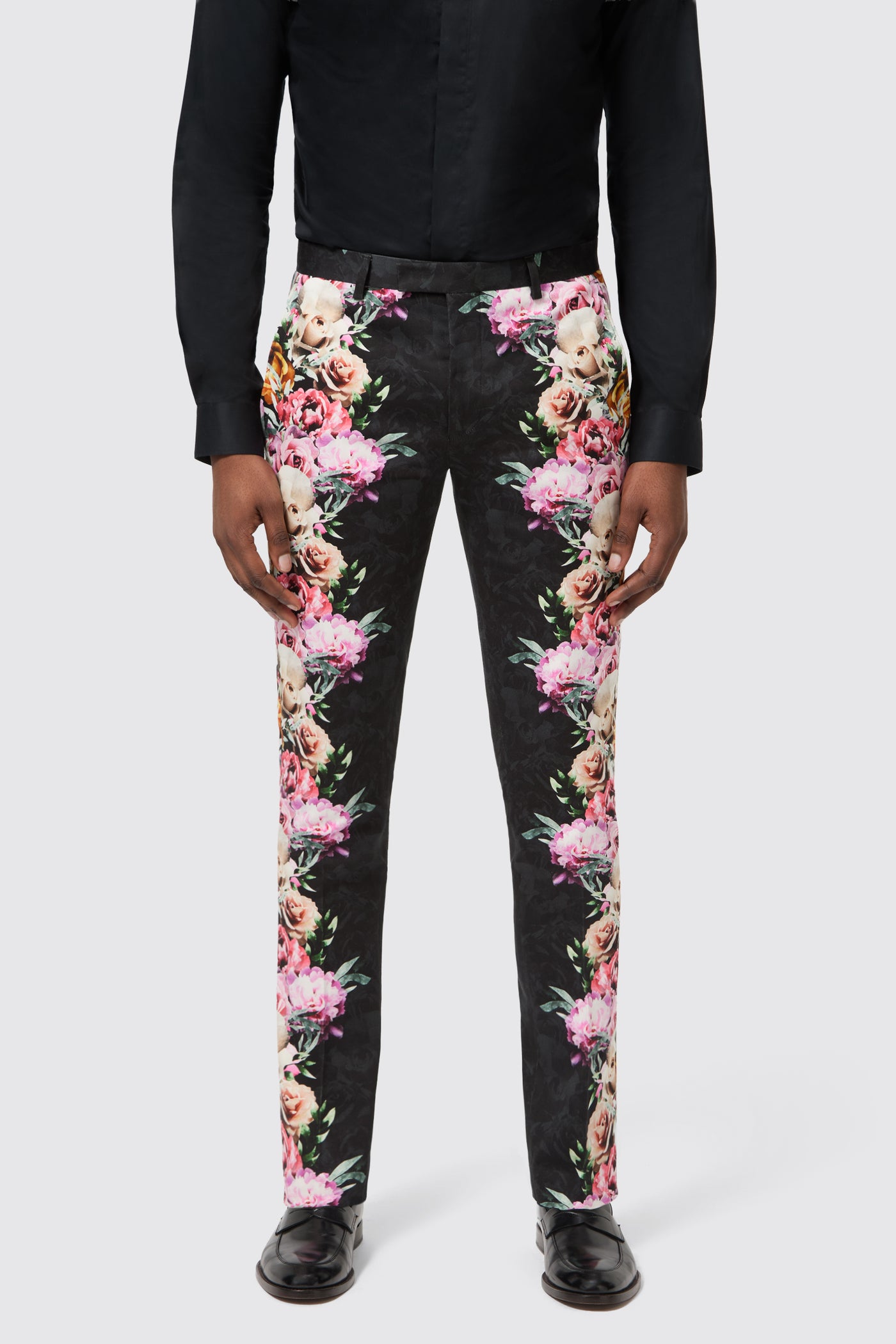 Ikeda Slim Fit Black Cotton Floral Pants