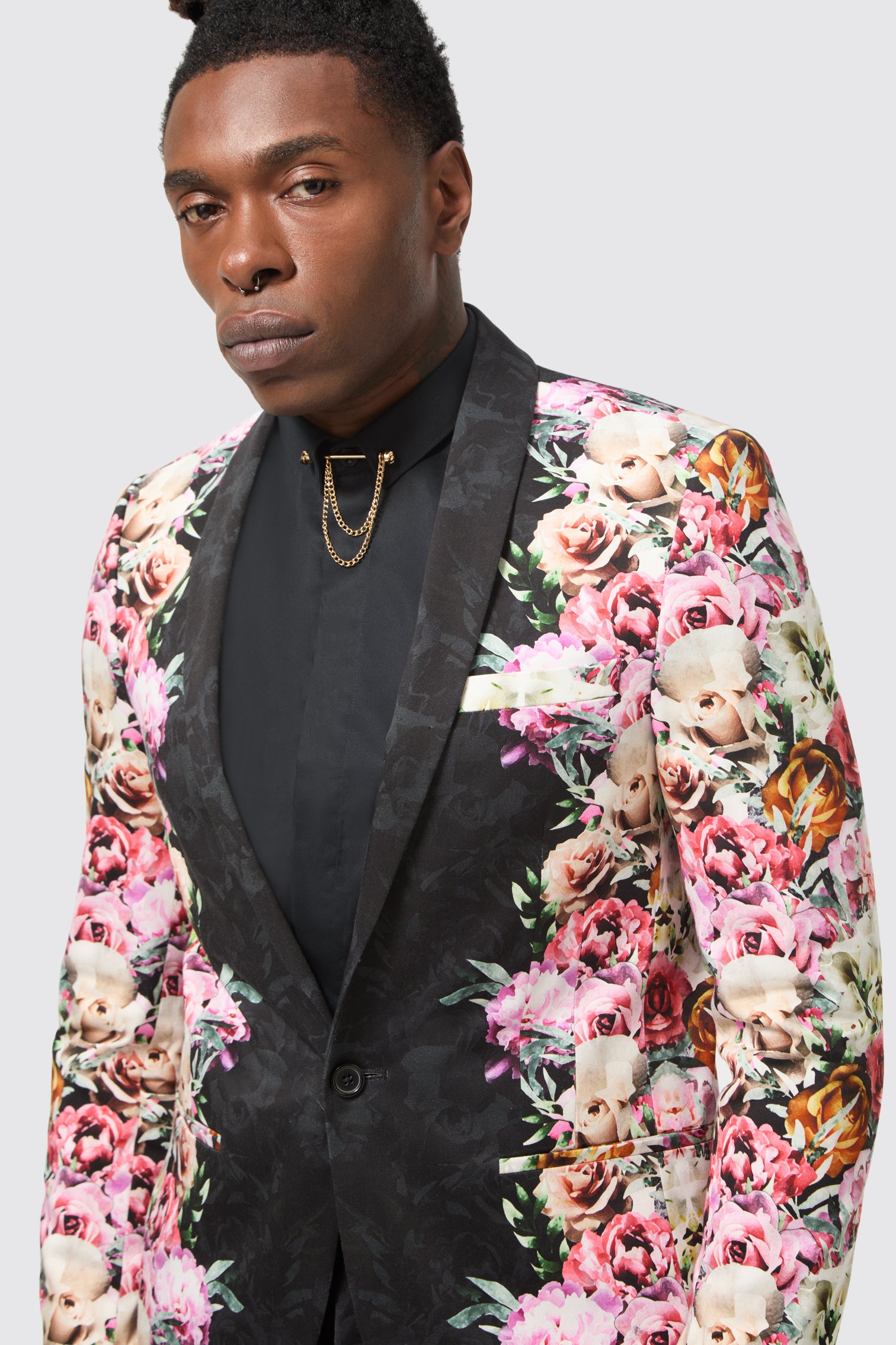 Ikeda Slim Fit Black Cotton Floral Jacket — Twisted Tailor