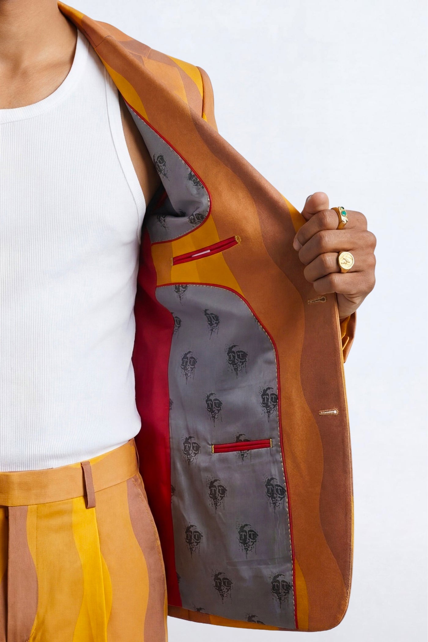 Dylan Mustard Wavy Print Suit