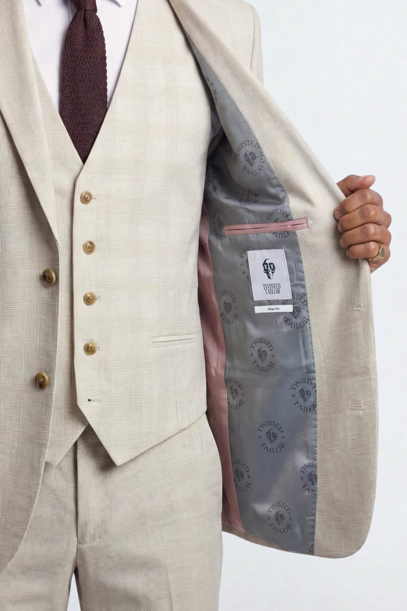 Beckford Slim Fit Beige Check Suit
