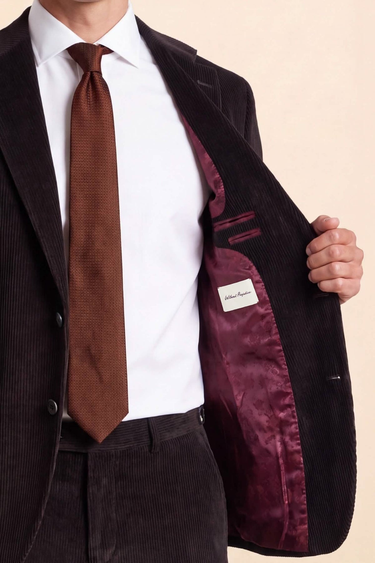 Norton Slim Fit Double Breasted Brown Corduroy Suit
