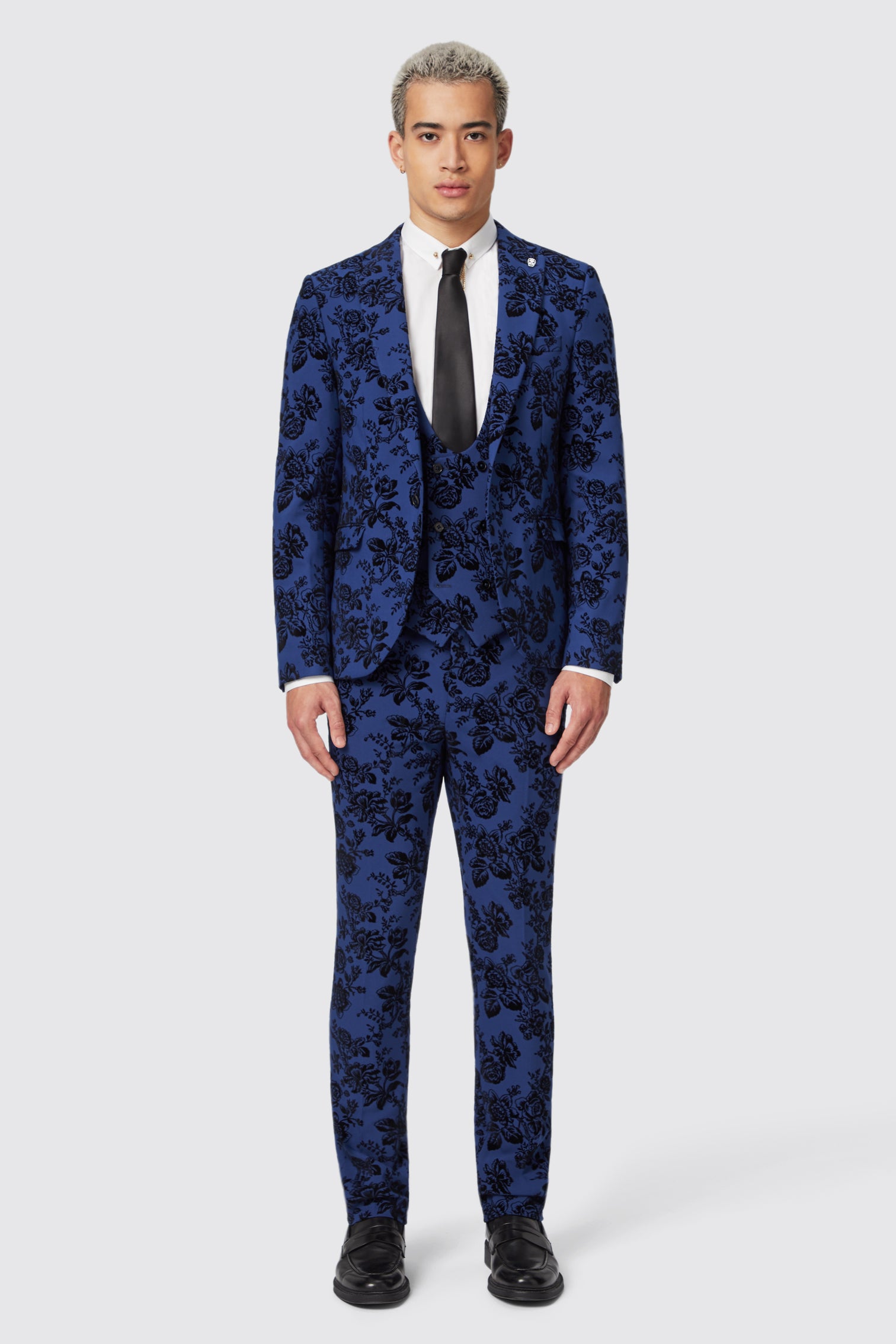 Jackalope Blue Suit Trouser with Floral Flocking