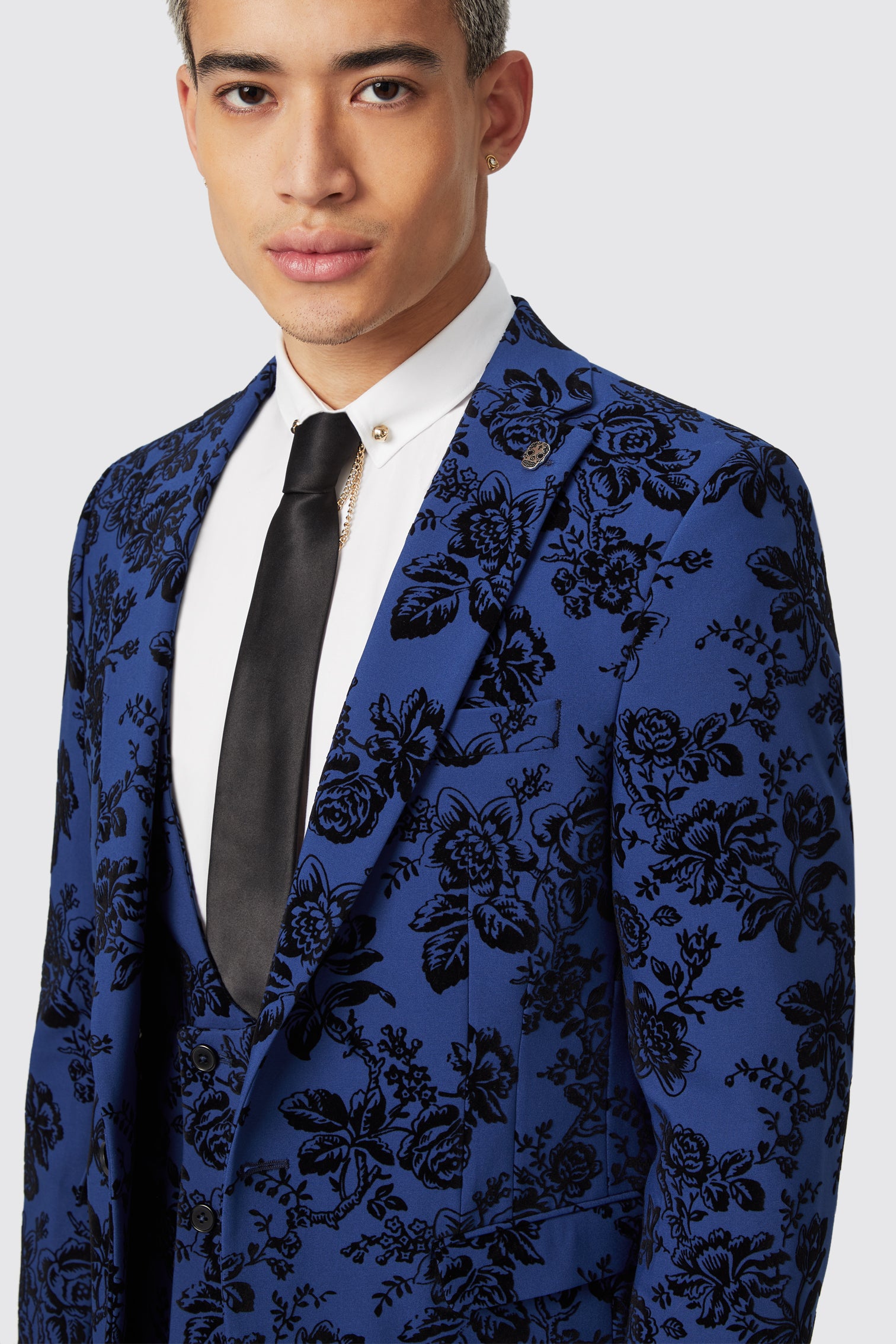 Jackalope Blue Suit with Floral Flocking – Twisted Tailor