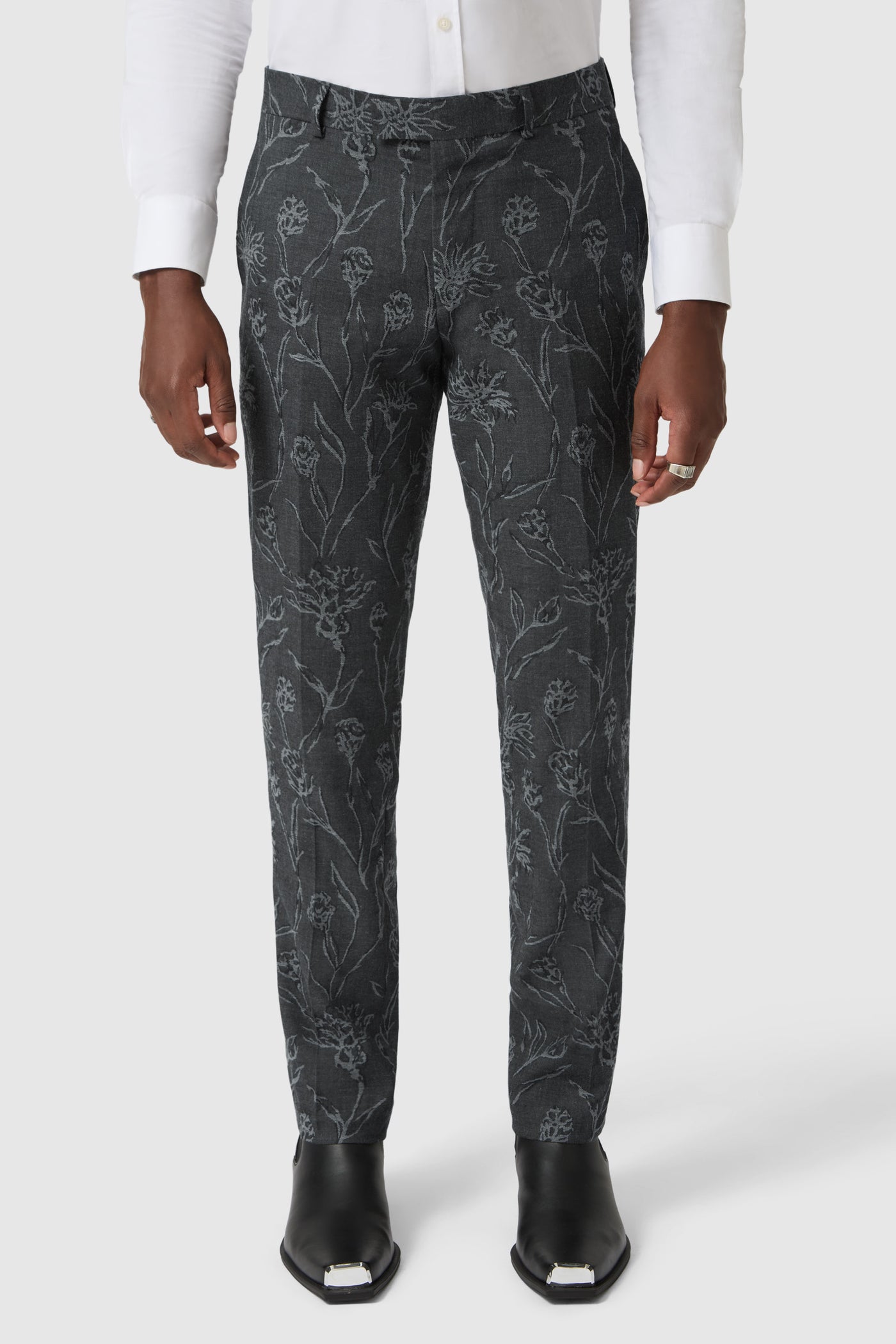 Jakar Slim Fit Black Floral Jacquard Suit
