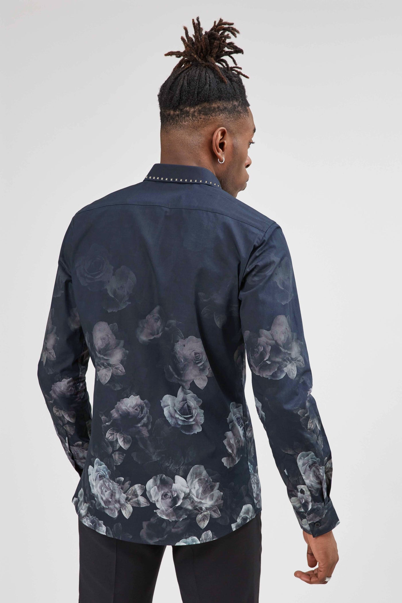 Sember Slim Fit Black Metal Studded Floral Shirt - ARCHIVE