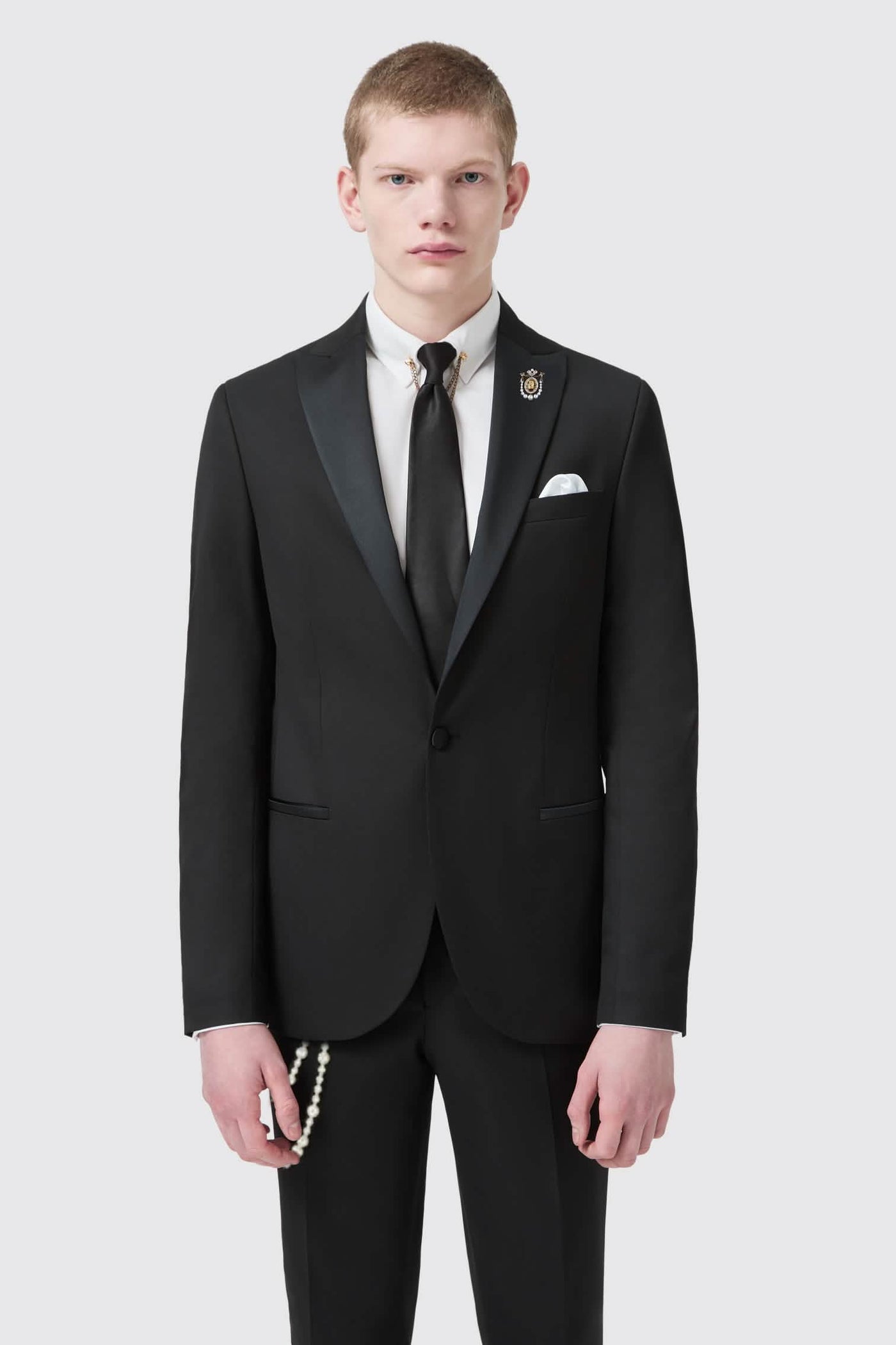 Flint Slim Fit Black Tuxedo Suit Jacket With Pearl Detailing