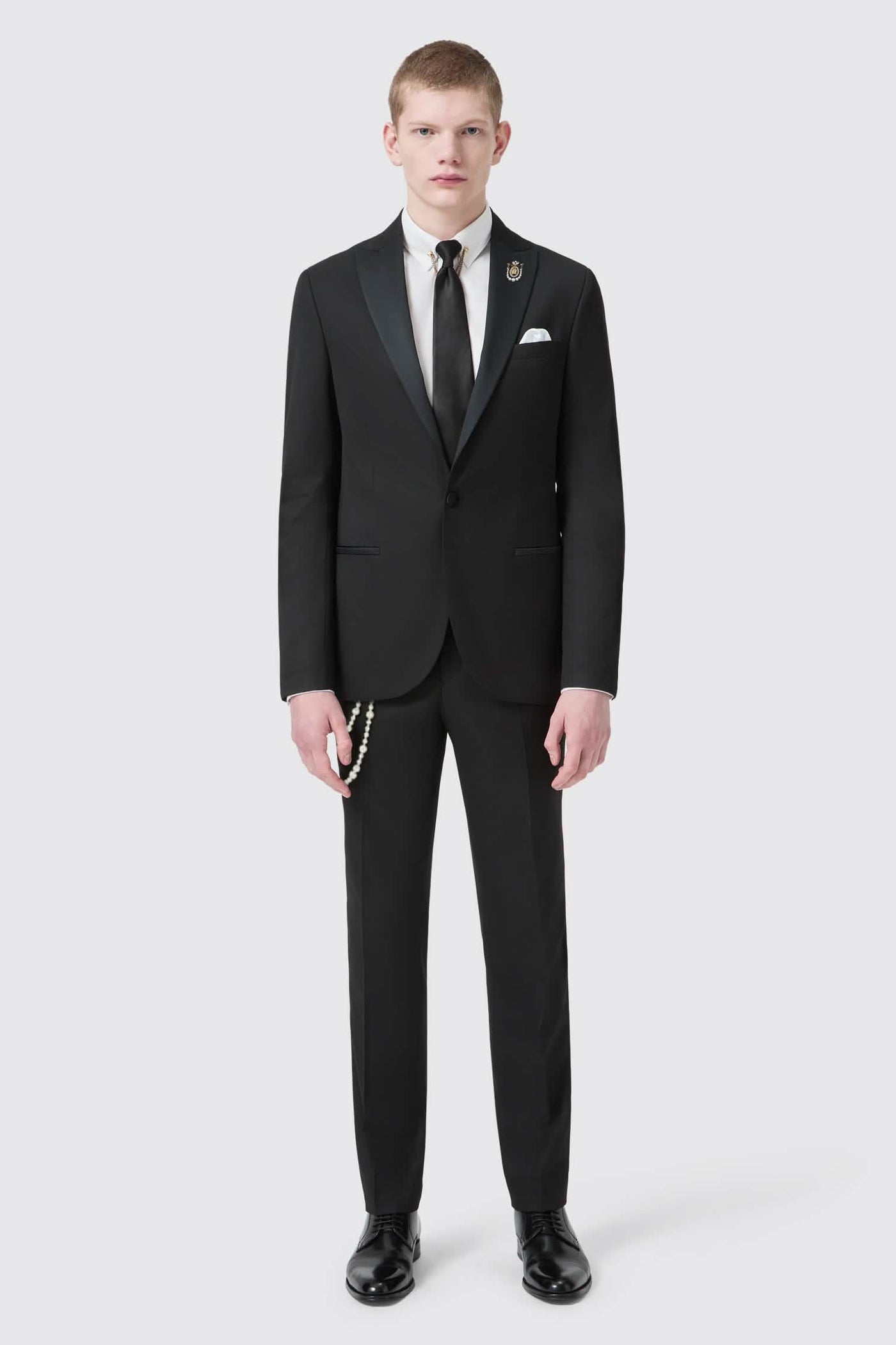 Flint Slim Fit Black Tuxedo Suit Jacket With Pearl Detailing